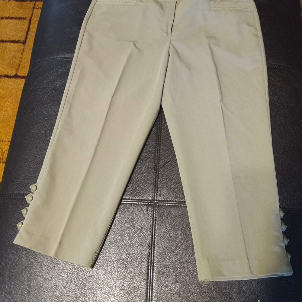 Dress Barn Light Olive Cropped Pants with Button Accents